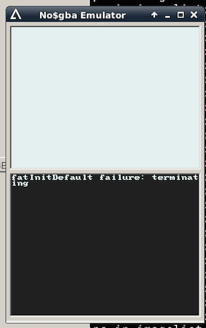 Captura del programa libfat en el emulador NO$GBA.