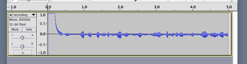 Captura de audacity con el fichero raw grabado con micrecord
